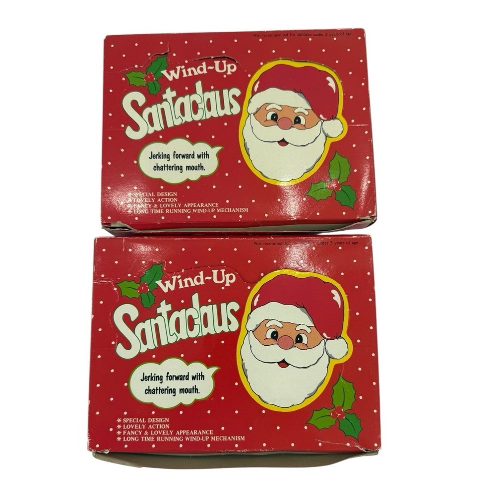 Santa Claus Wind-Up Head Plastic Lapel Clip 1950s Chattering Mouth 12 Pieces/Box